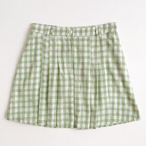 Princess Polly Green Gingham Pleated Skater Mini Skirt Size 6 Cotton Plaid Prep